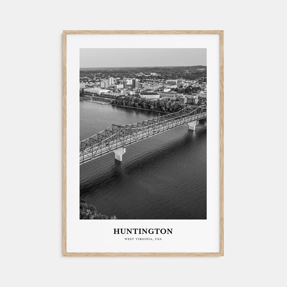 Huntington West Virginia Truss Bridge River Black and White Poster