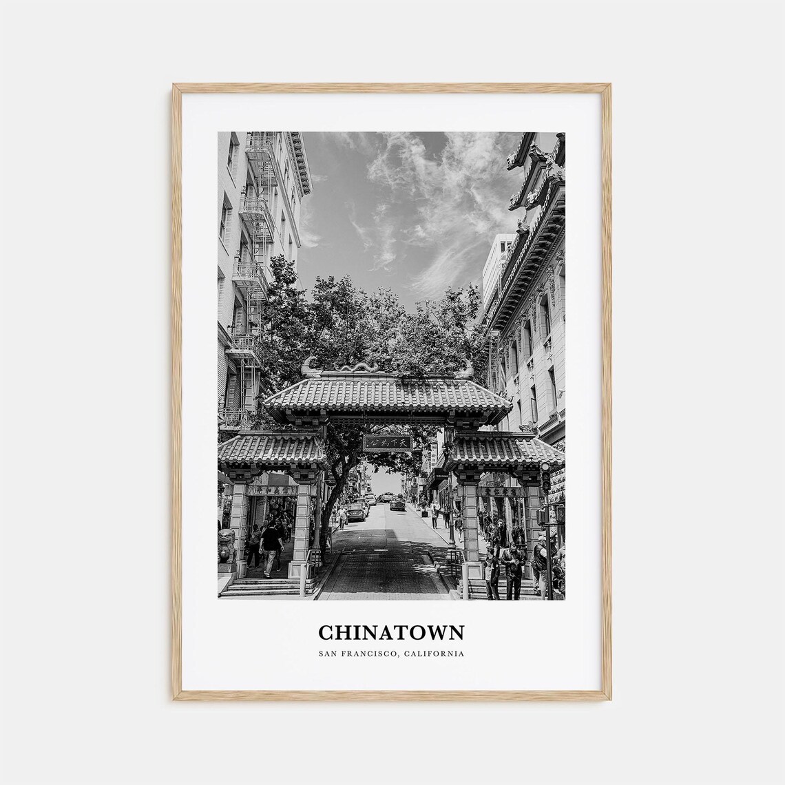 San Francisco Chinatown Dragon Gate Street Black and White Poster
