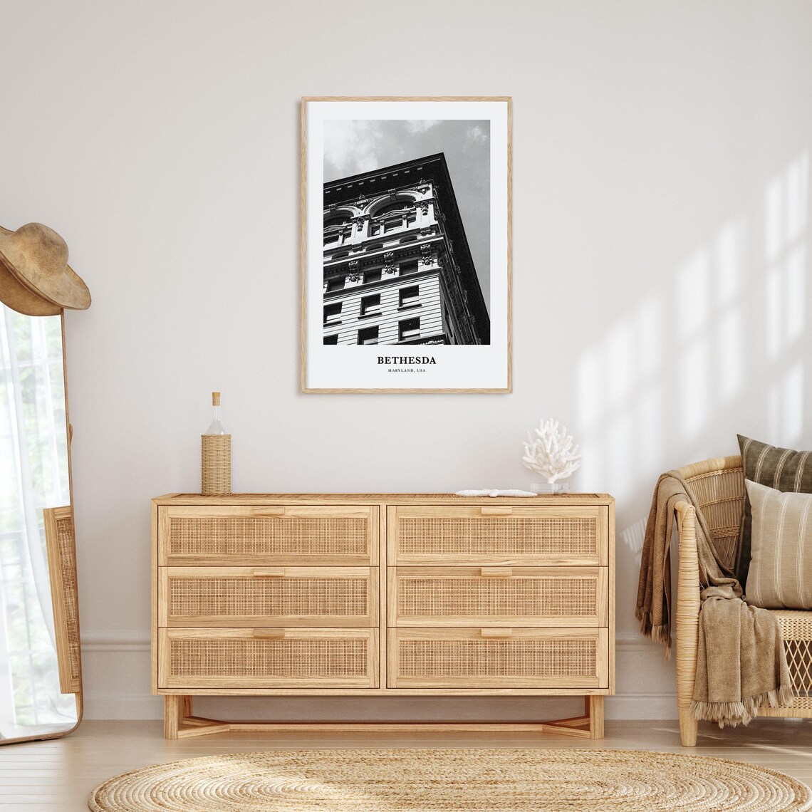 Bethesda Maryland Historic Downtown Building Facade Black White Poster - Image 3