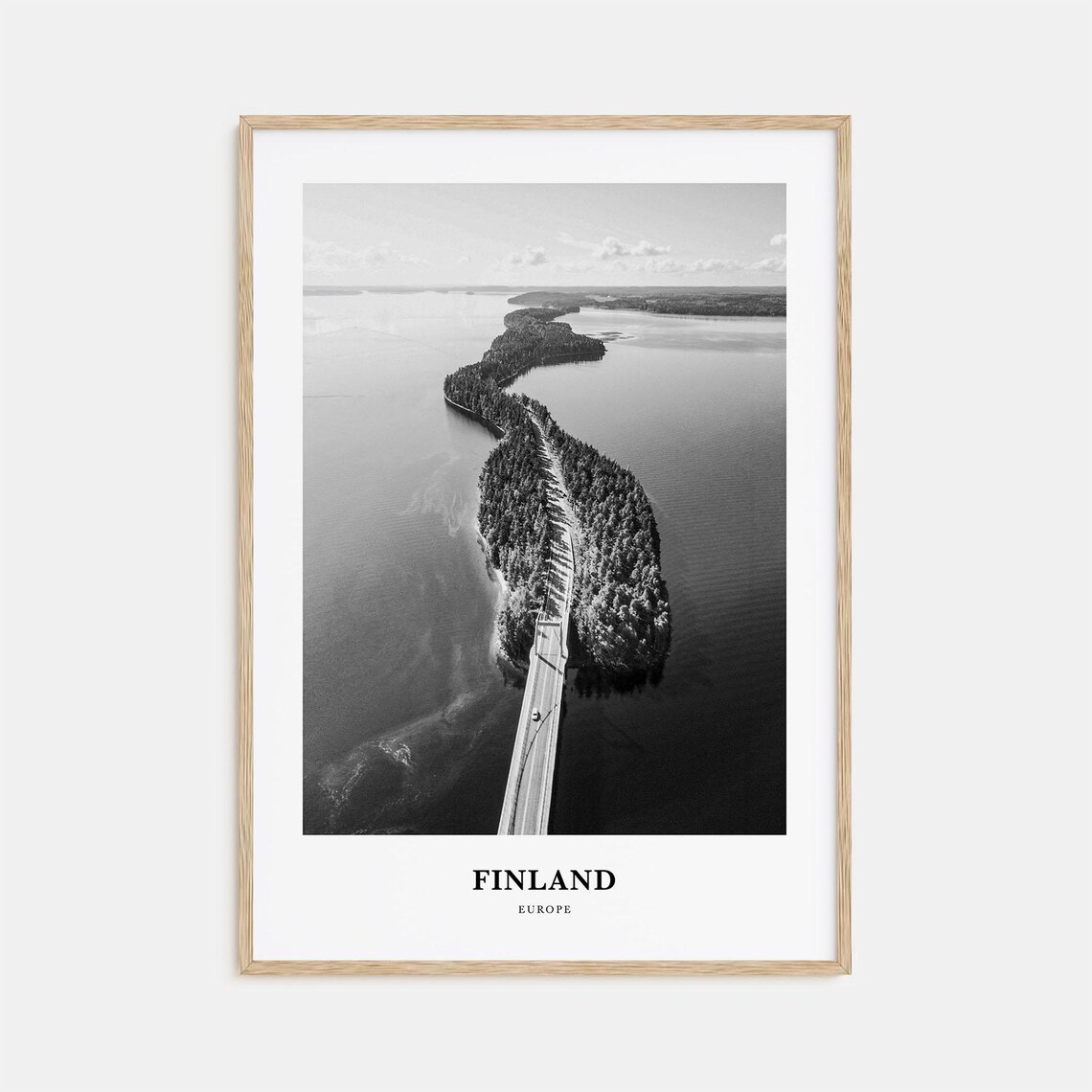 Finland Island Causeway Aerial Black and White Travel Poster