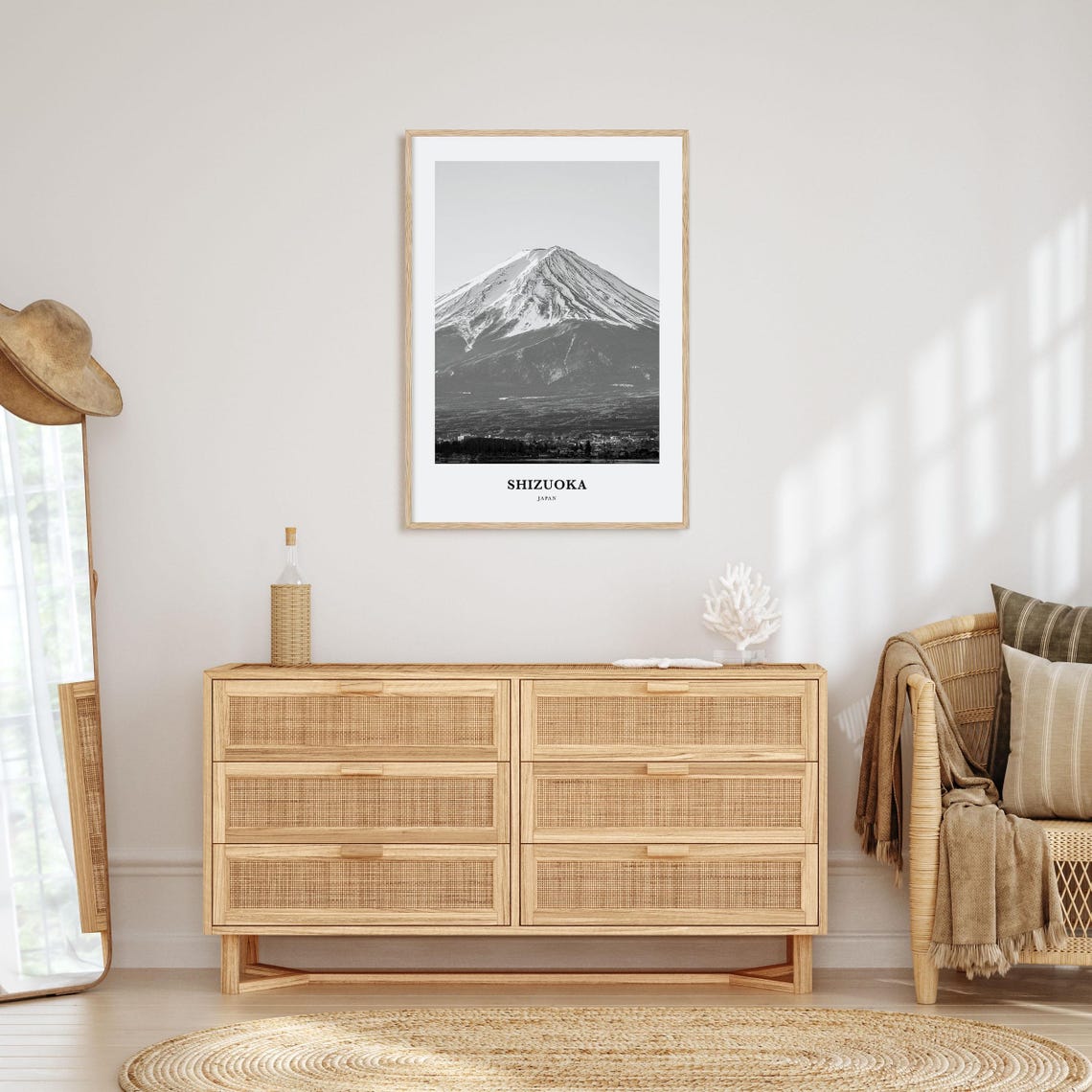 Shizuoka Japan Mount Fuji Snow Capped Peak Black White Travel Poster - Image 3