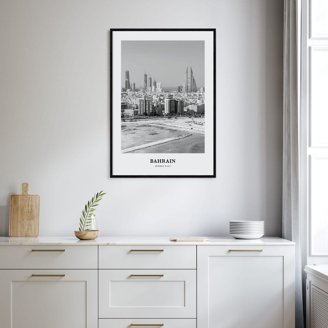 Bahrain Middle East Manama Waterfront Skyline Black and White Poster - Image 2