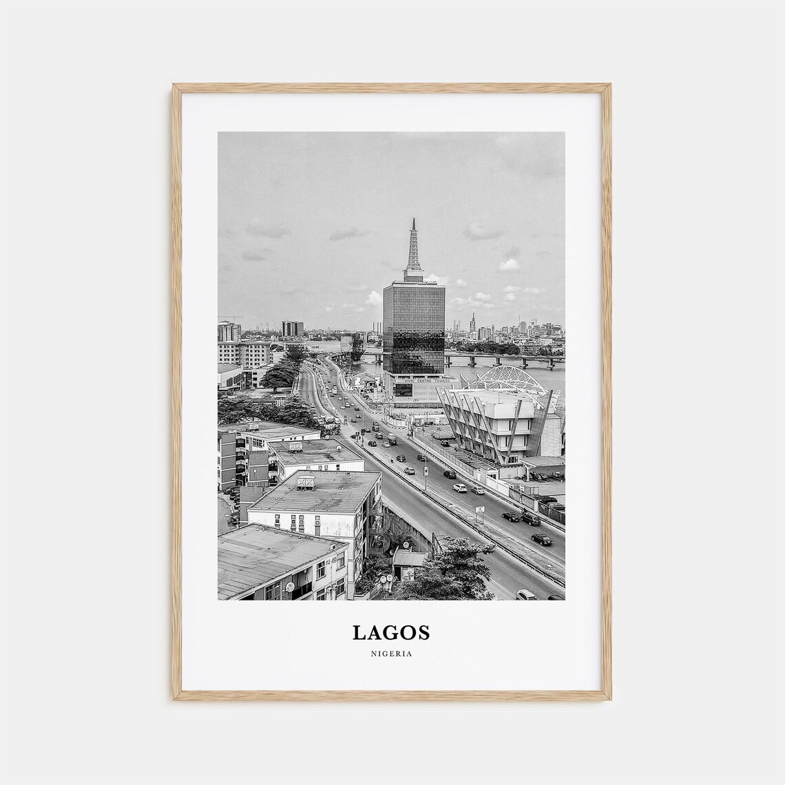 Lagos City Skyline Black And White Nigeria Highway Aerial Poster