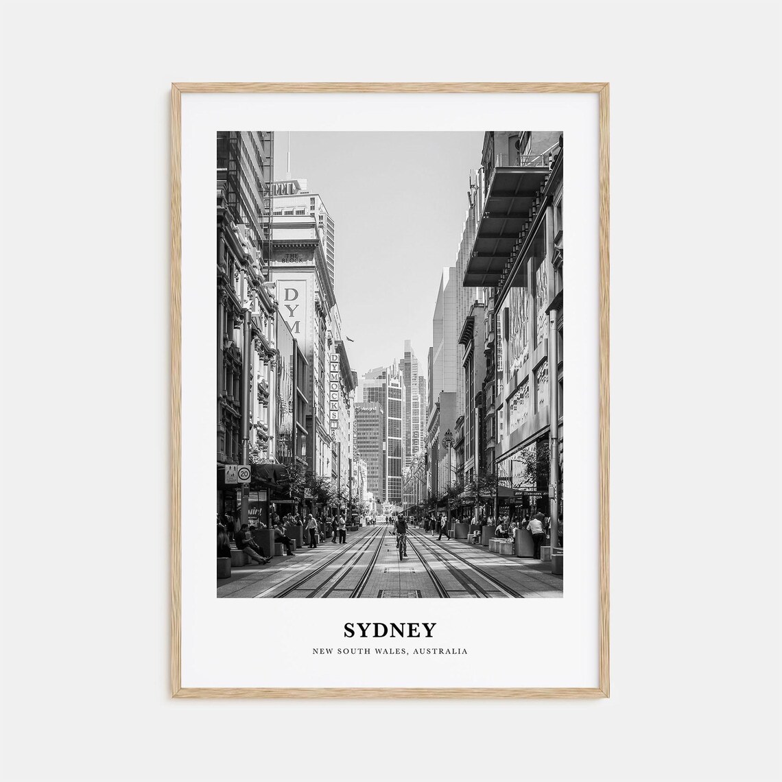 Sydney George Street Tram Tracks Black White City Photo Poster