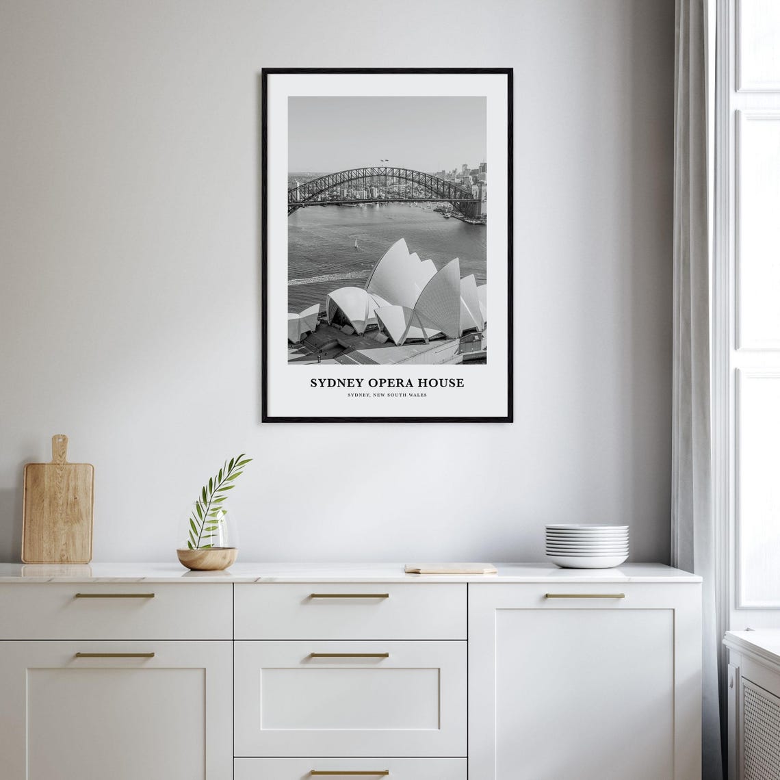 Sydney Opera House Harbour Bridge Black White Aerial Photo Poster - Image 2