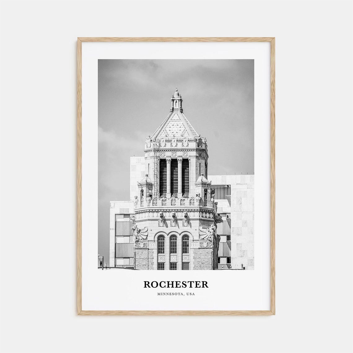 Rochester Minnesota Mayo Clinic Plummer Tower Black White Photo Poster