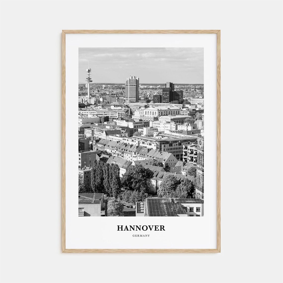 Hannover Germany Old Town Rooftop Skyline Black White Poster