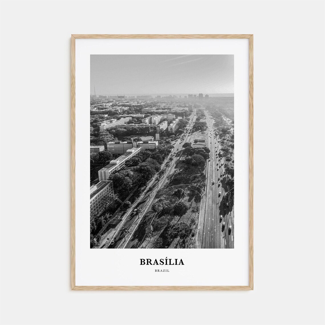Brasilia Modernist Avenue Aerial View Brazil Black and White Poster