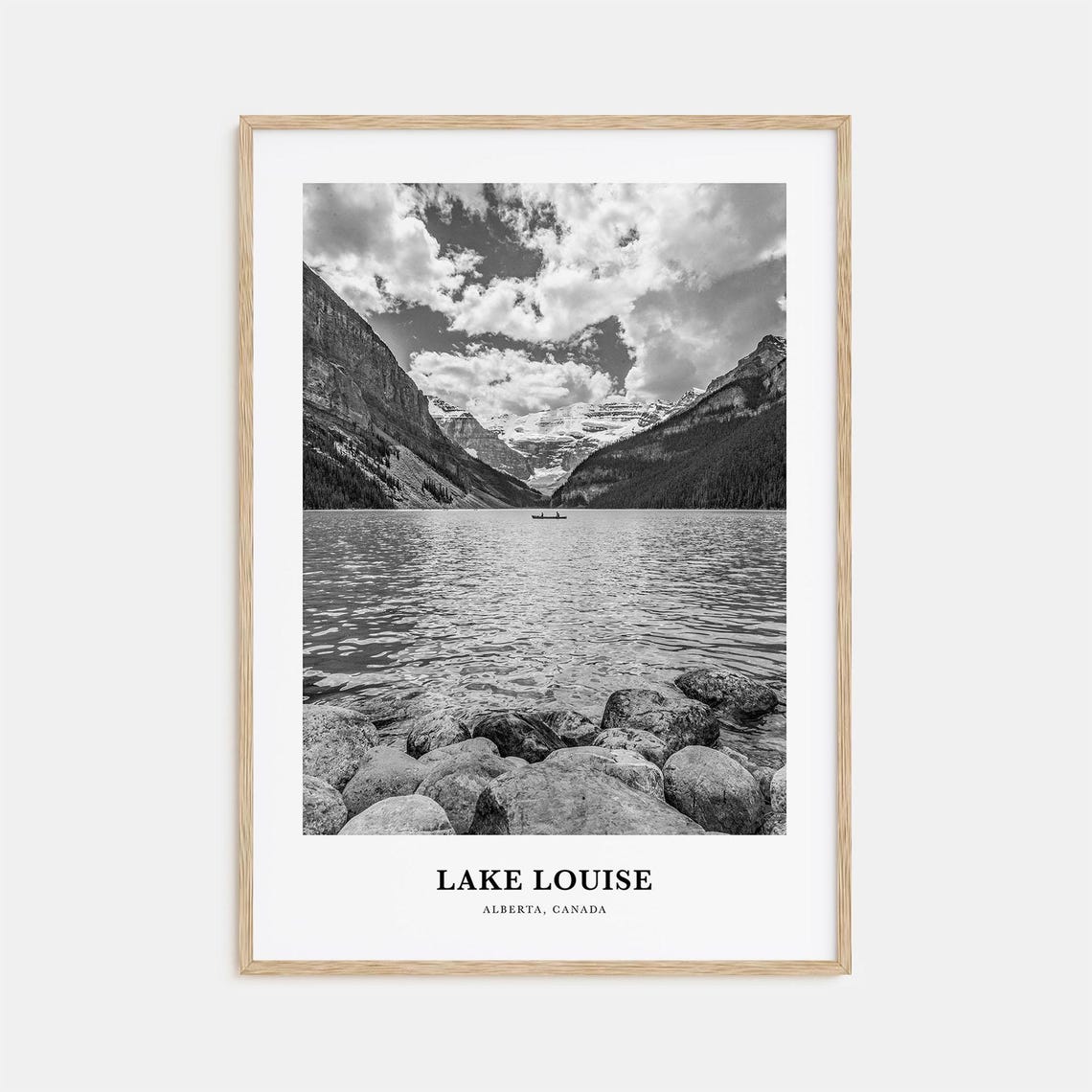 Lake Louise Glacier Peaks Black And White Alpine Canoe Poster