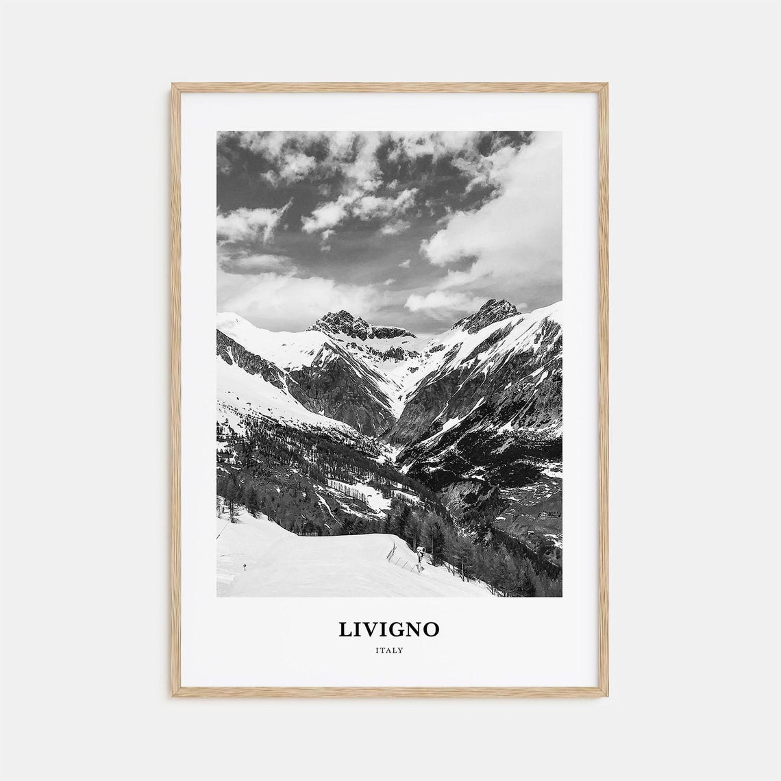 Livigno Italy Snowy Alps Ski Valley Black White Mountain Poster