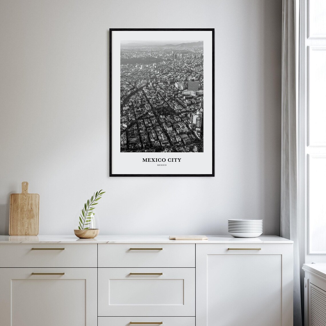Mexico City Aerial Cityscape Panoramic Black And White Poster - Image 2