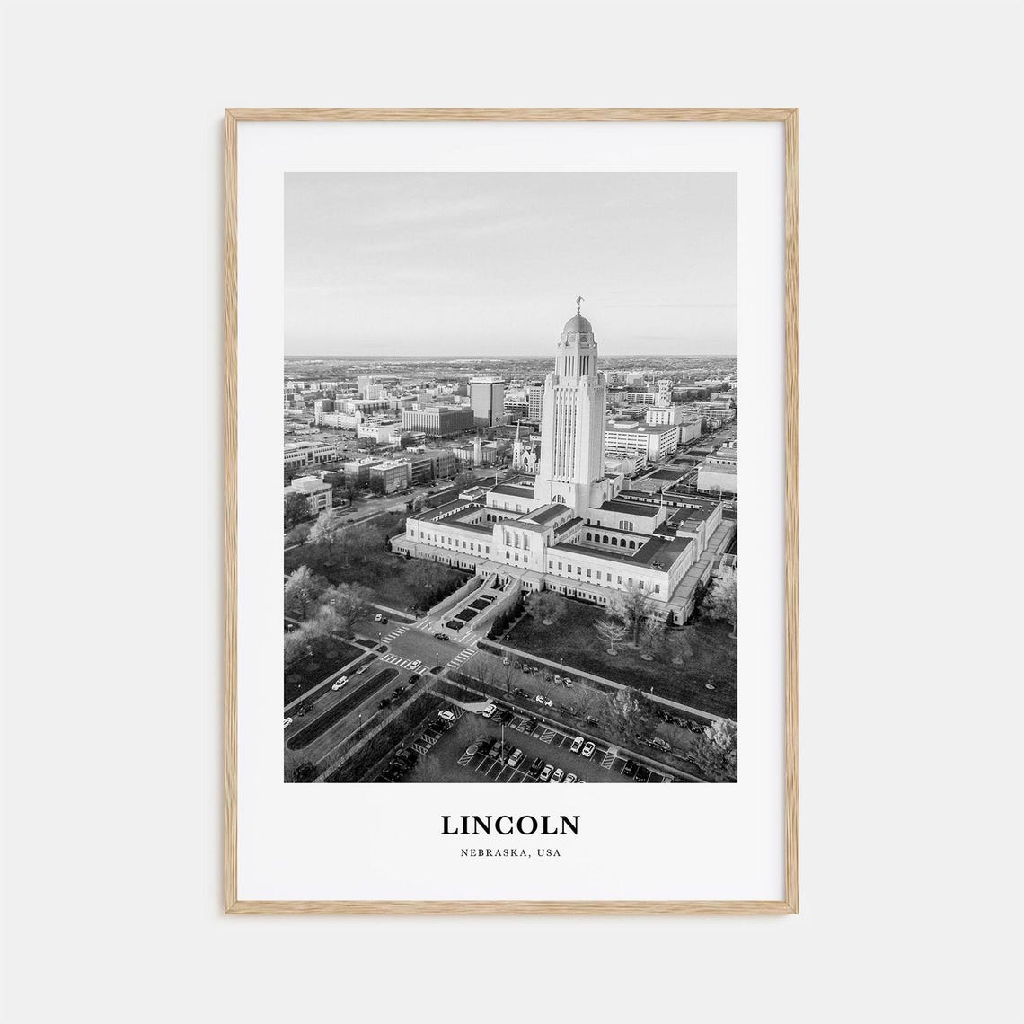 Lincoln Nebraska State Capitol Building Aerial Black White Poster