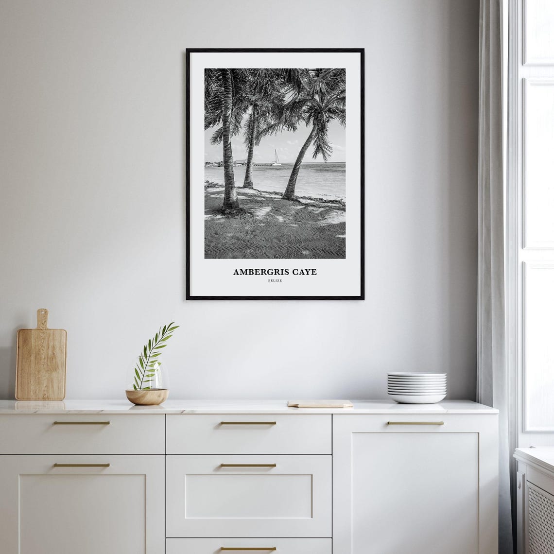Ambergris Caye Belize Palm Beach Black and White Travel Poster - Image 2