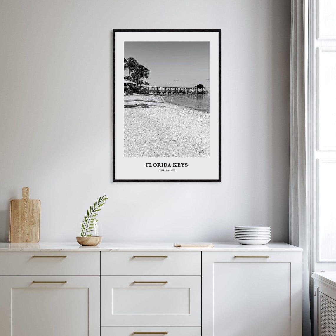 Florida Keys Beach Fishing Pier Black and White Photo Poster - Image 2