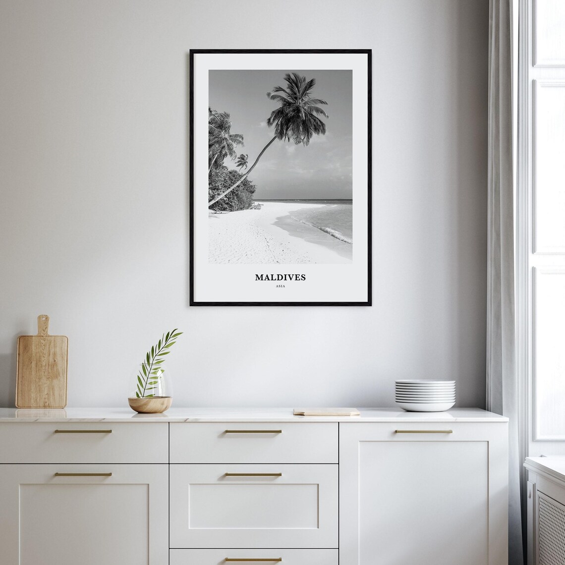 Maldives Asia Leaning Palm White Sand Beach Scenic View Travel Poster - Image 2