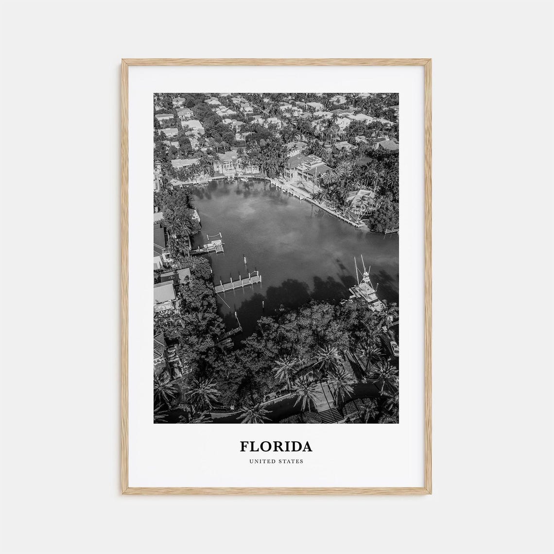 Florida Waterfront Homes Aerial Black and White Photo Poster