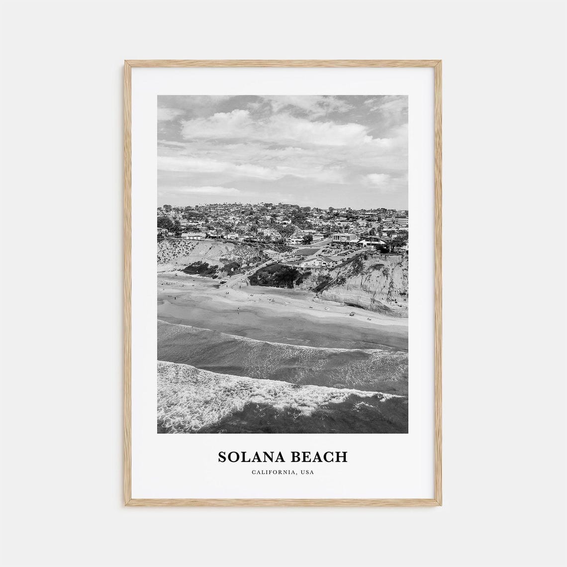 Solana Beach Aerial Ocean and Shoreline View California Travel Poster