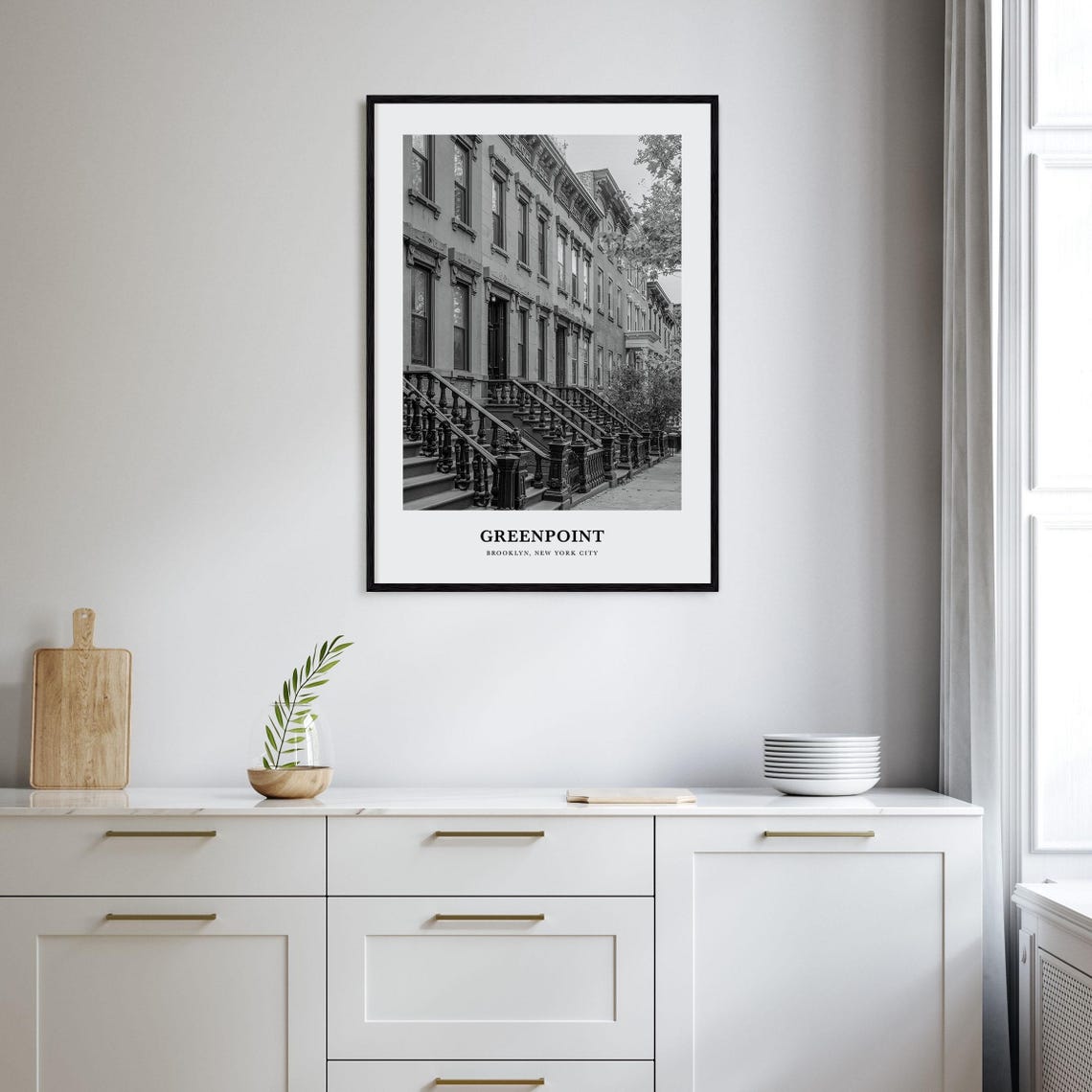 Greenpoint Brooklyn Brownstone Stoops Black and White City Poster - Image 2