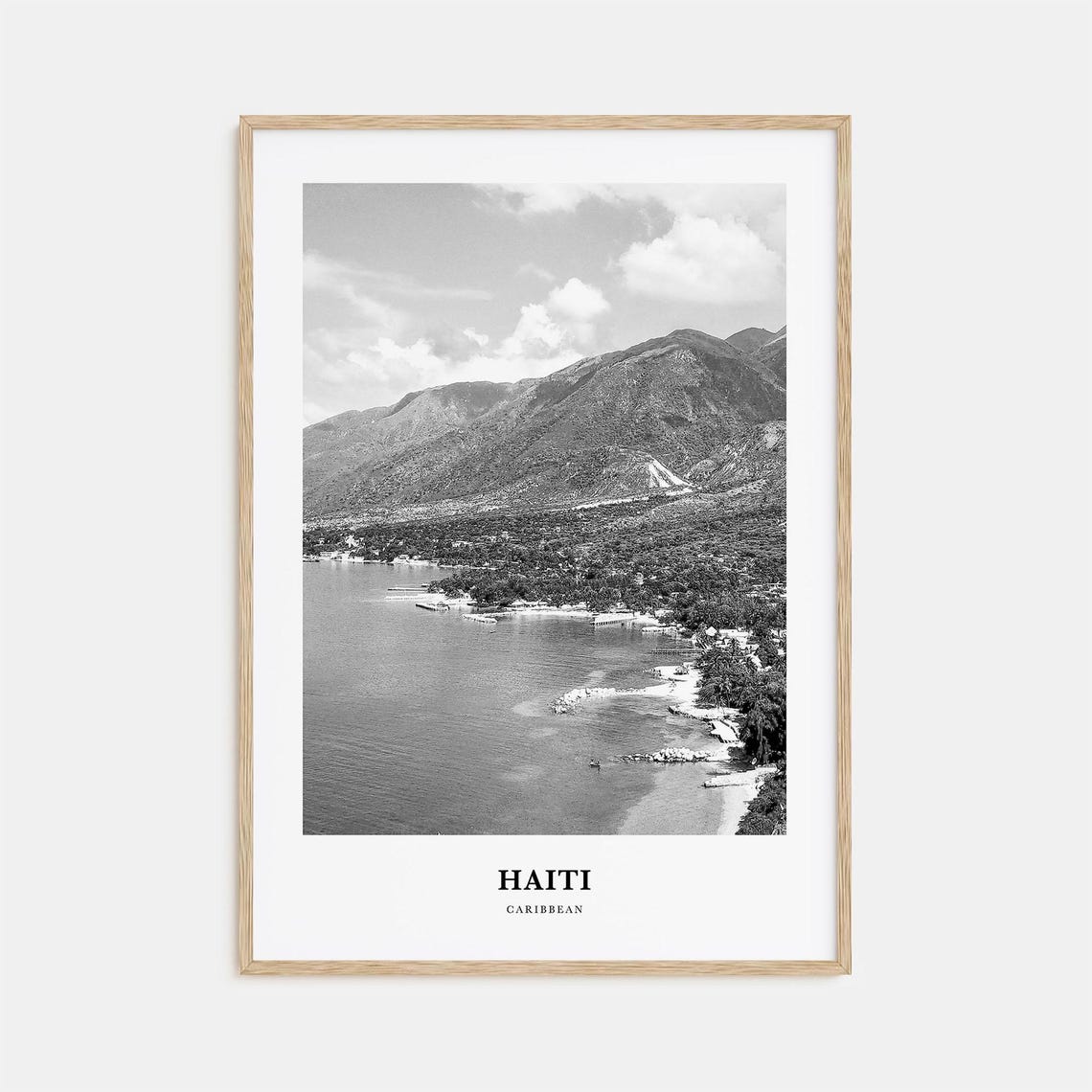 Haiti Caribbean Mountain Coast Bay Aerial Black White Poster