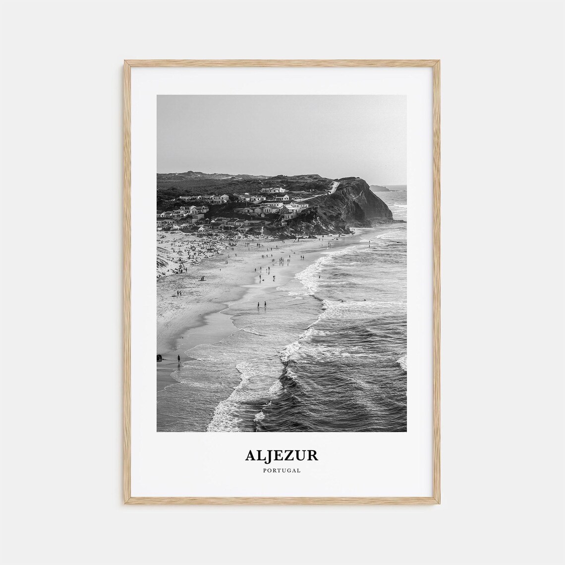 Aljezur Portugal Cliff Beach Waves Black and White Travel Poster