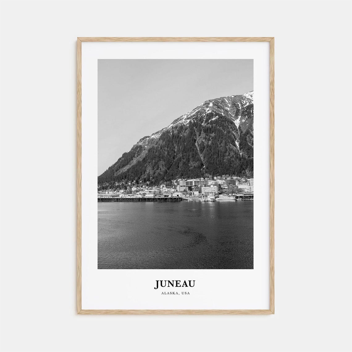 Juneau Alaska Black and White Downtown Waterfront City View Poster