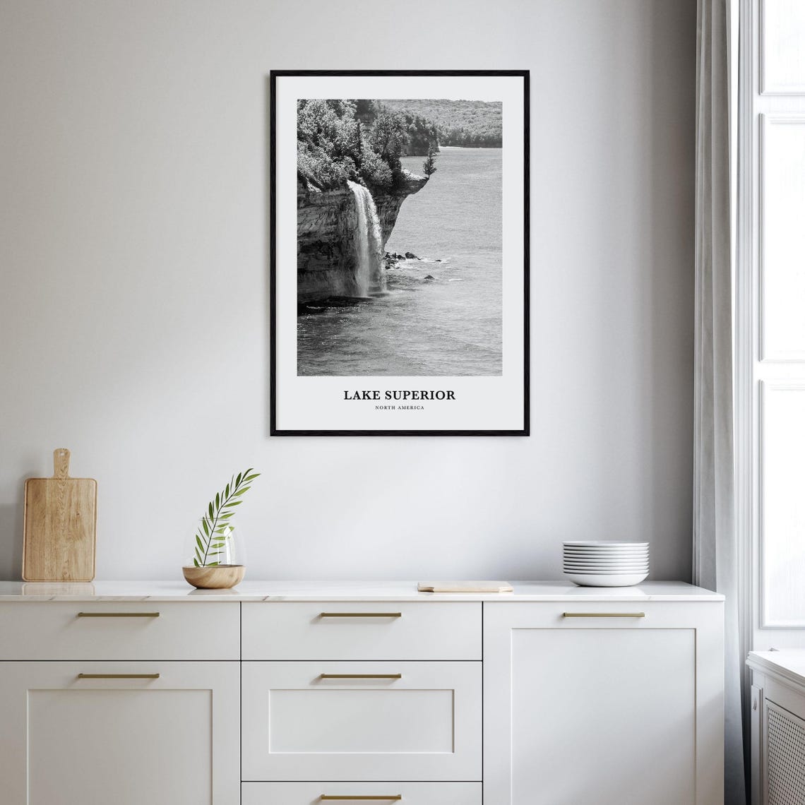 Lake Superior Waterfall Cliff Black And White Great Lakes Poster - Image 2