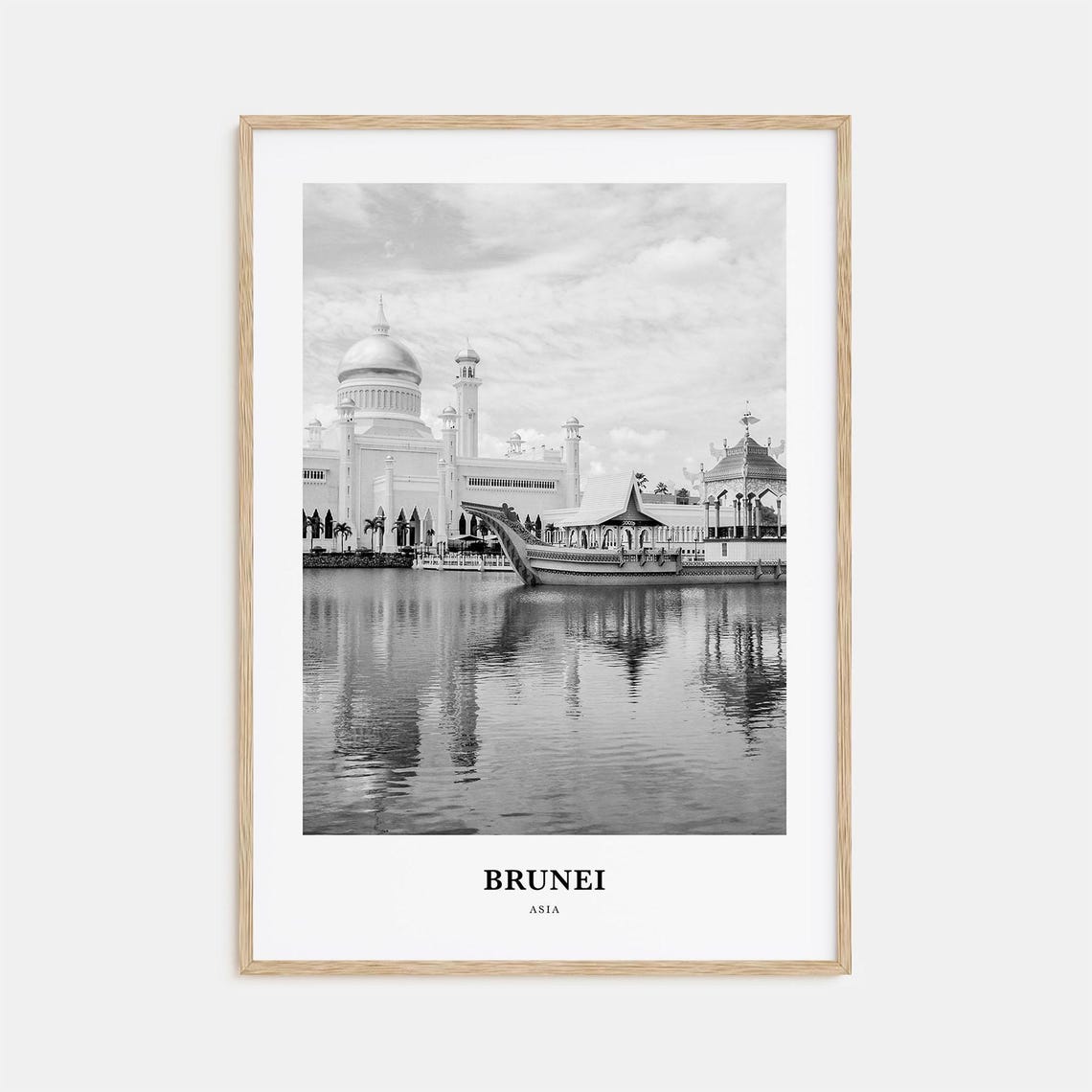 Brunei Sultan Omar Ali Saifuddin Mosque Black and White Poster