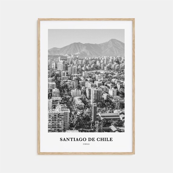 Santiago de Chile Skyline Andes Mountains Black White City Photo Poster