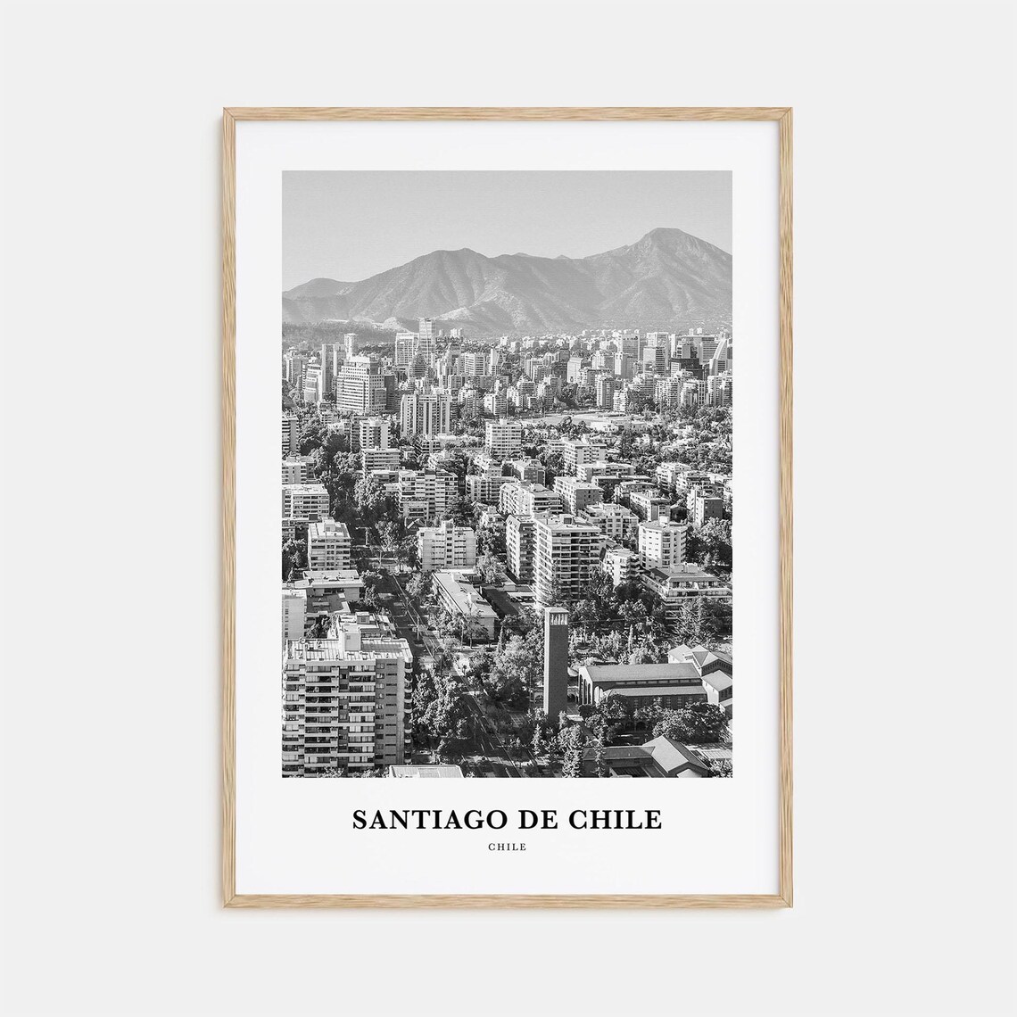 Santiago de Chile Skyline Andes Mountains Black White City Photo Poster