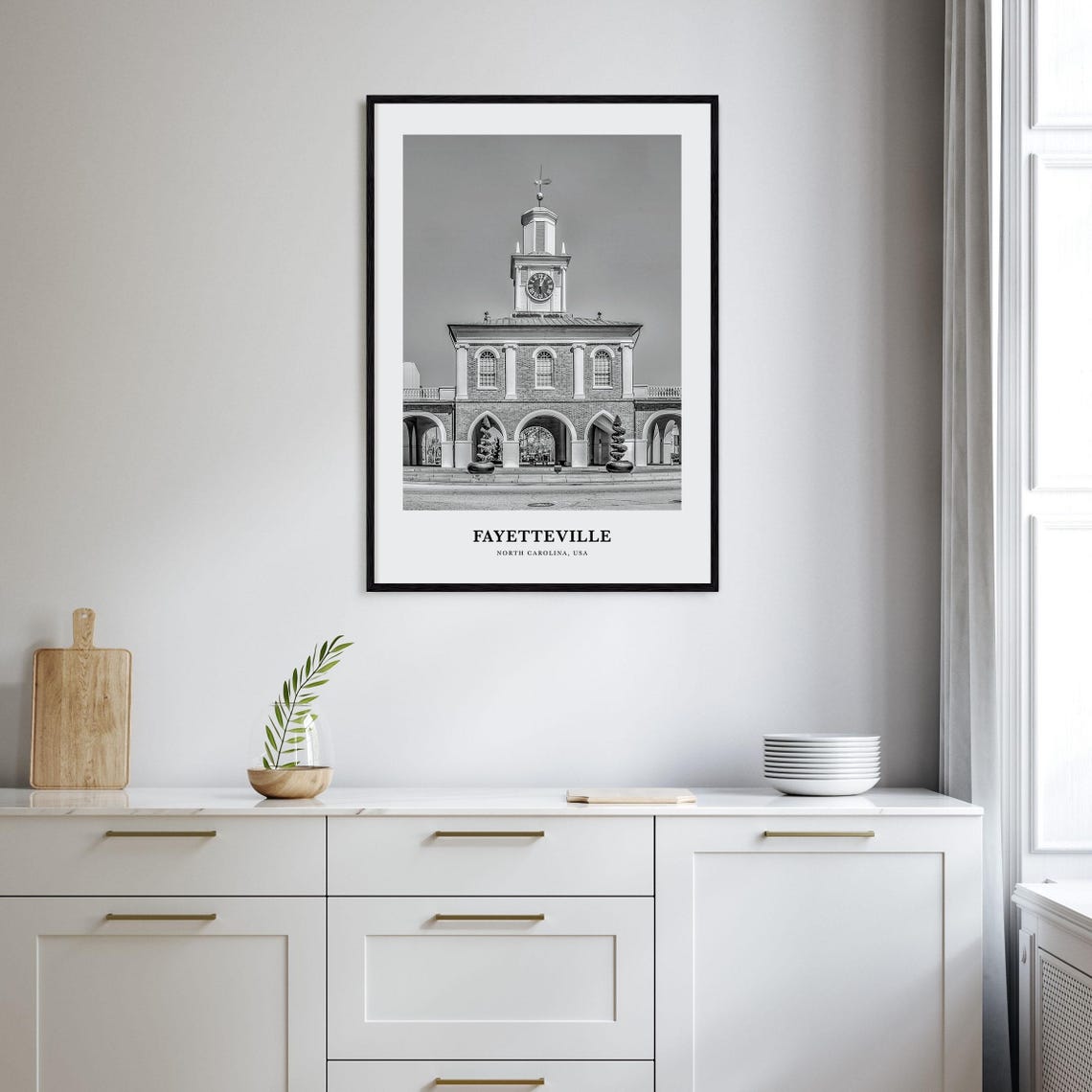 Fayetteville North Carolina Clock Tower Black and White Poster - Image 2