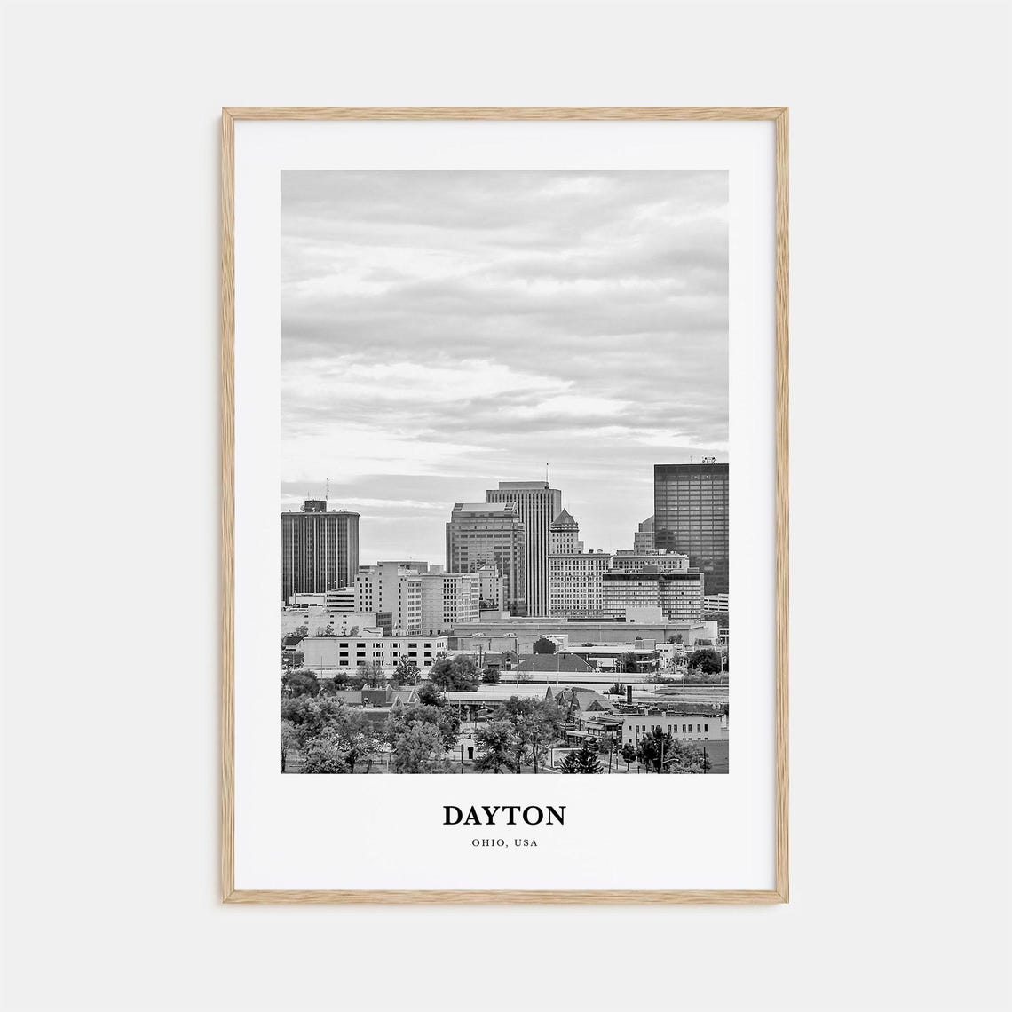 Dayton Ohio Downtown Skyline Black and White Cityscape Poster