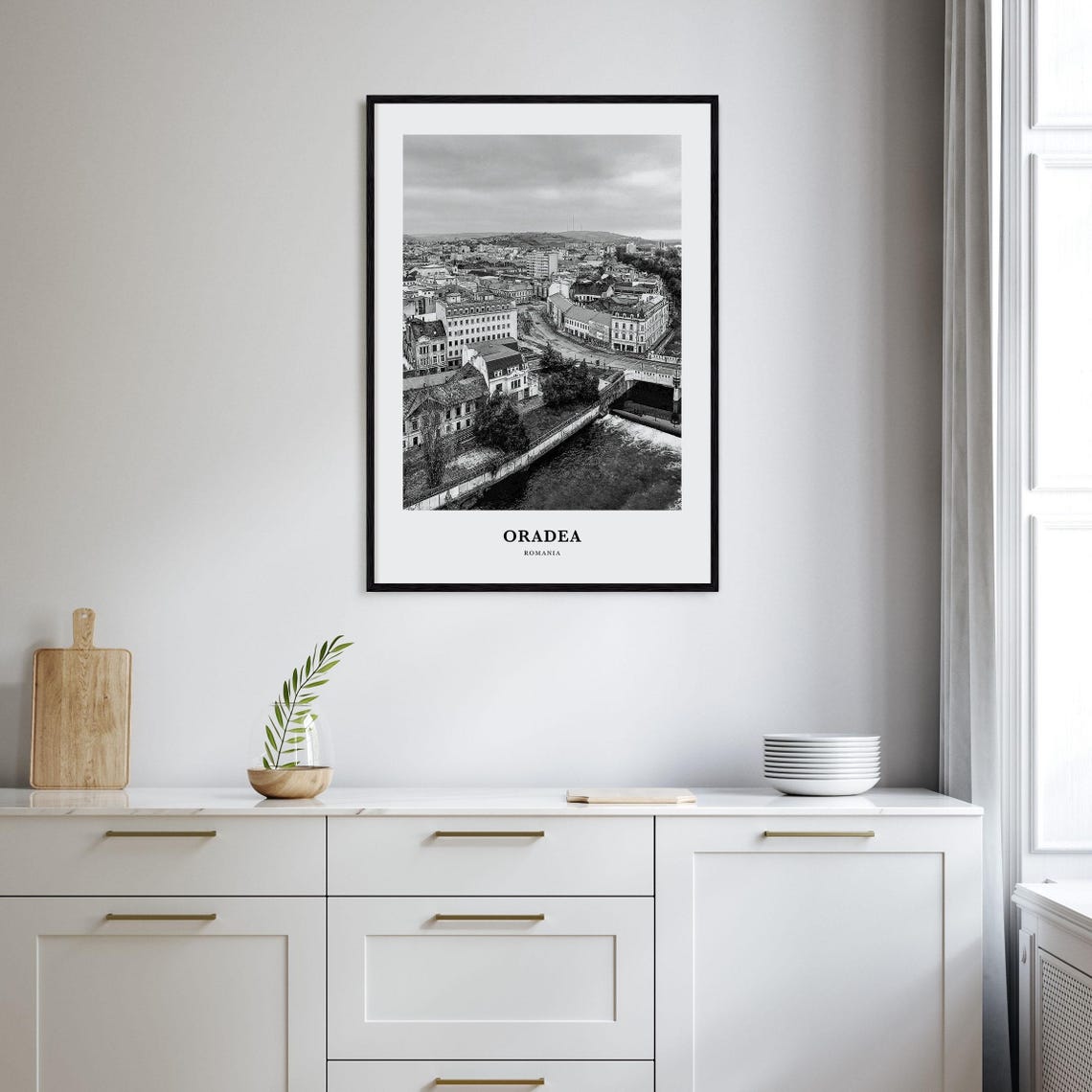 Oradea Romania Riverside Old Town Aerial Black White Travel Poster - Image 2