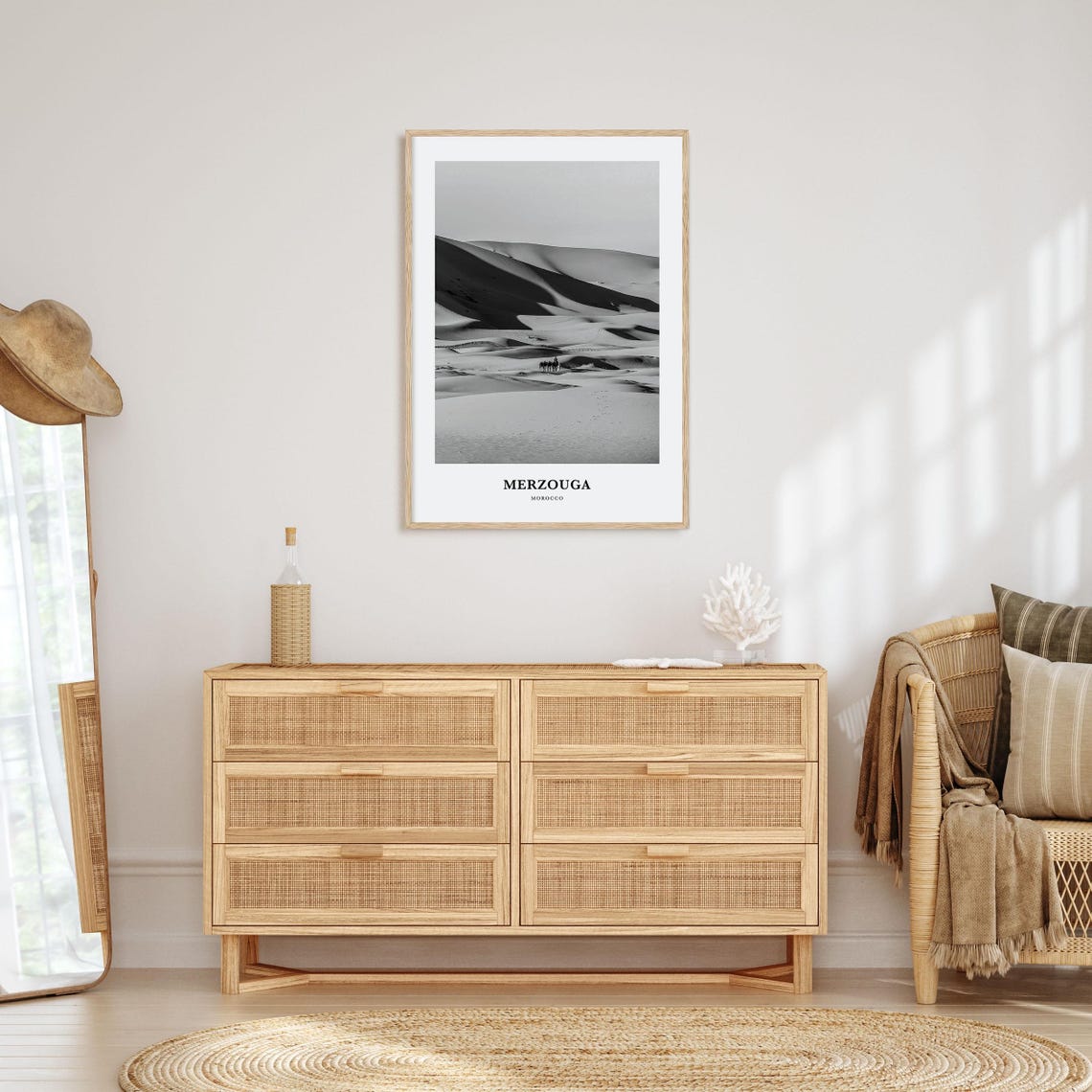 Merzouga Morocco Sahara Desert Dunes Camel Caravan Black White Poster - Image 3