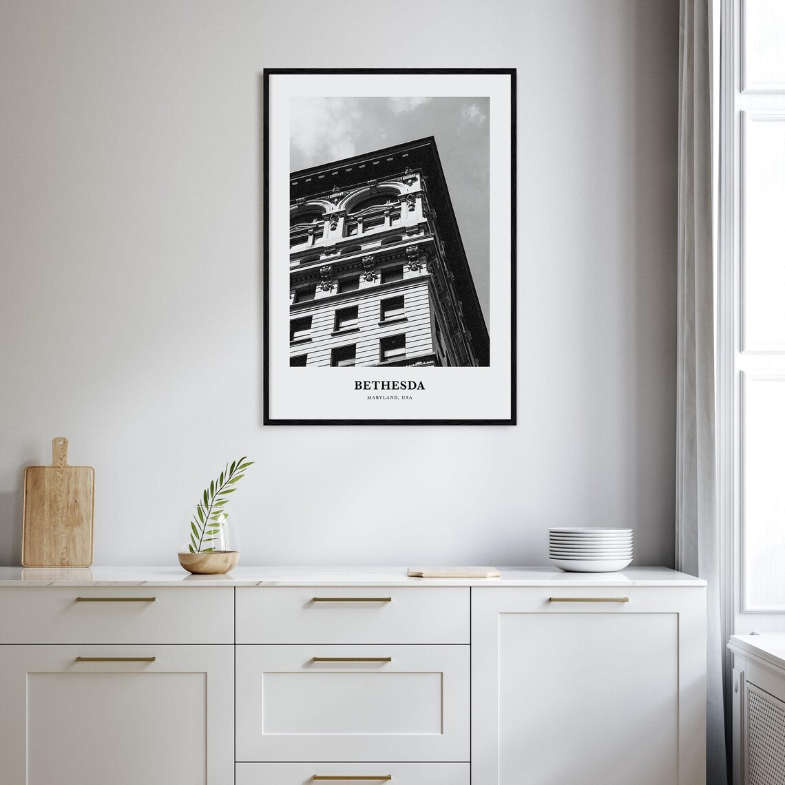 Bethesda Maryland Historic Downtown Building Facade Black White Poster - Image 2