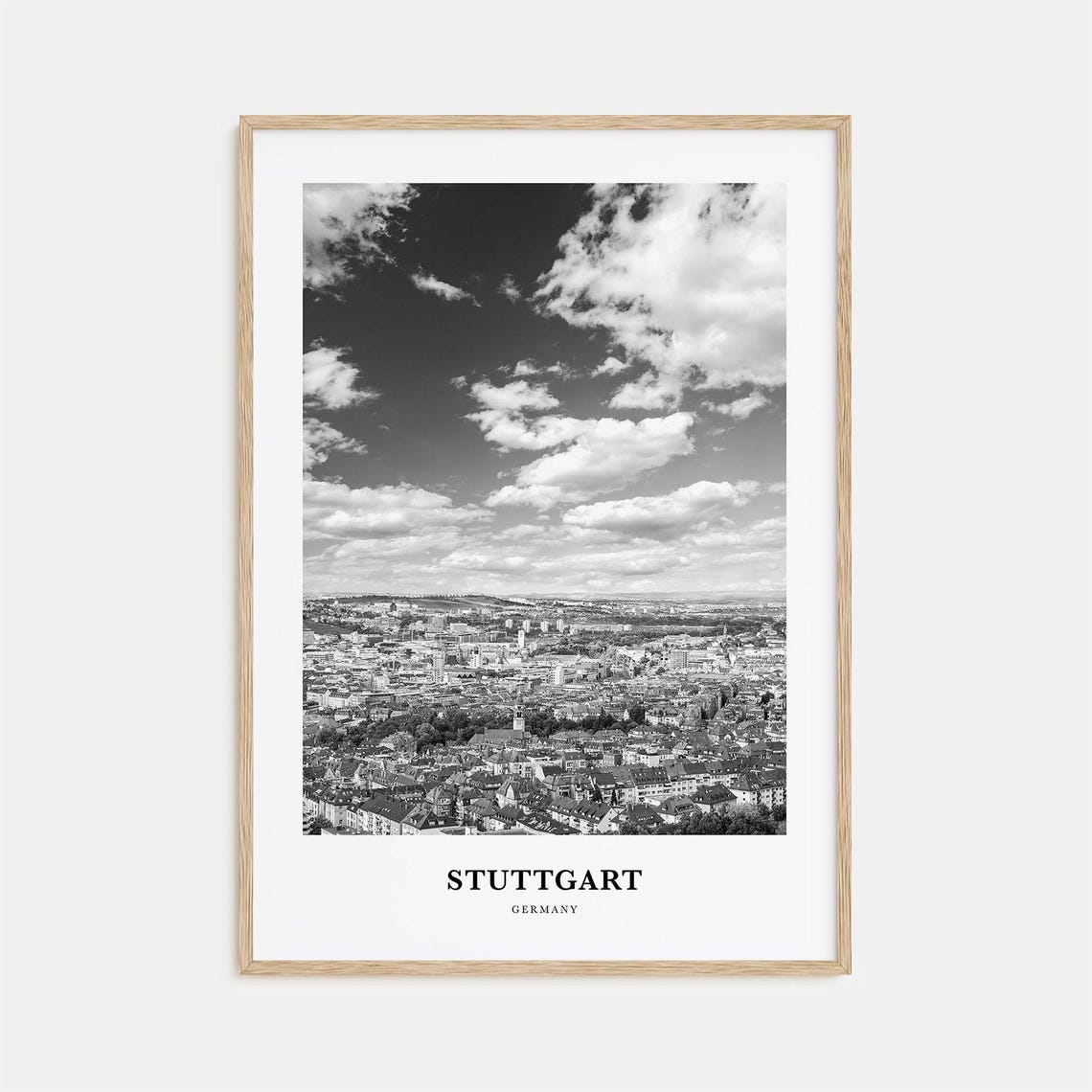 Stuttgart Germany Panoramic City Skyline Black White Photo Poster