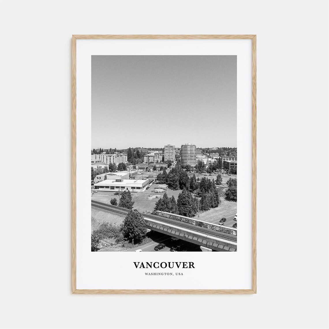 Vancouver Washington Downtown Aerial City View Monochrome Poster