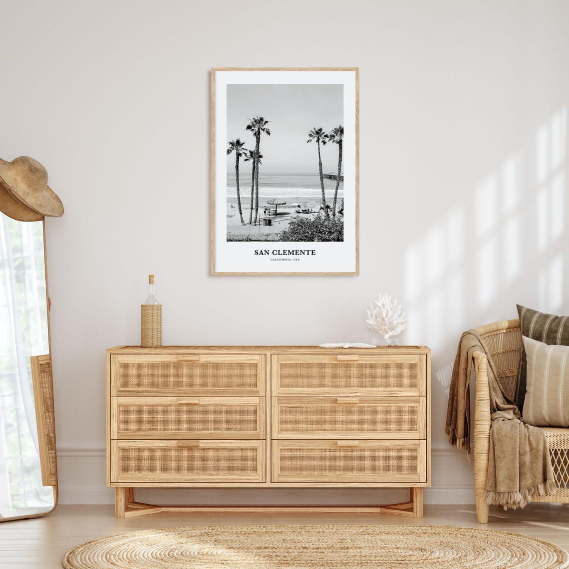 San Clemente California Beach Palms With the Ocean Pier Beyond Poster - Image 3