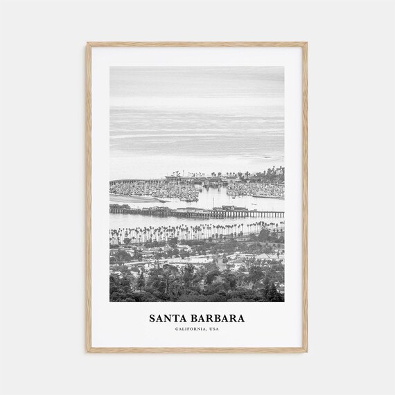 Santa Barbara California Aerial Harbor Pier View Black White Poster