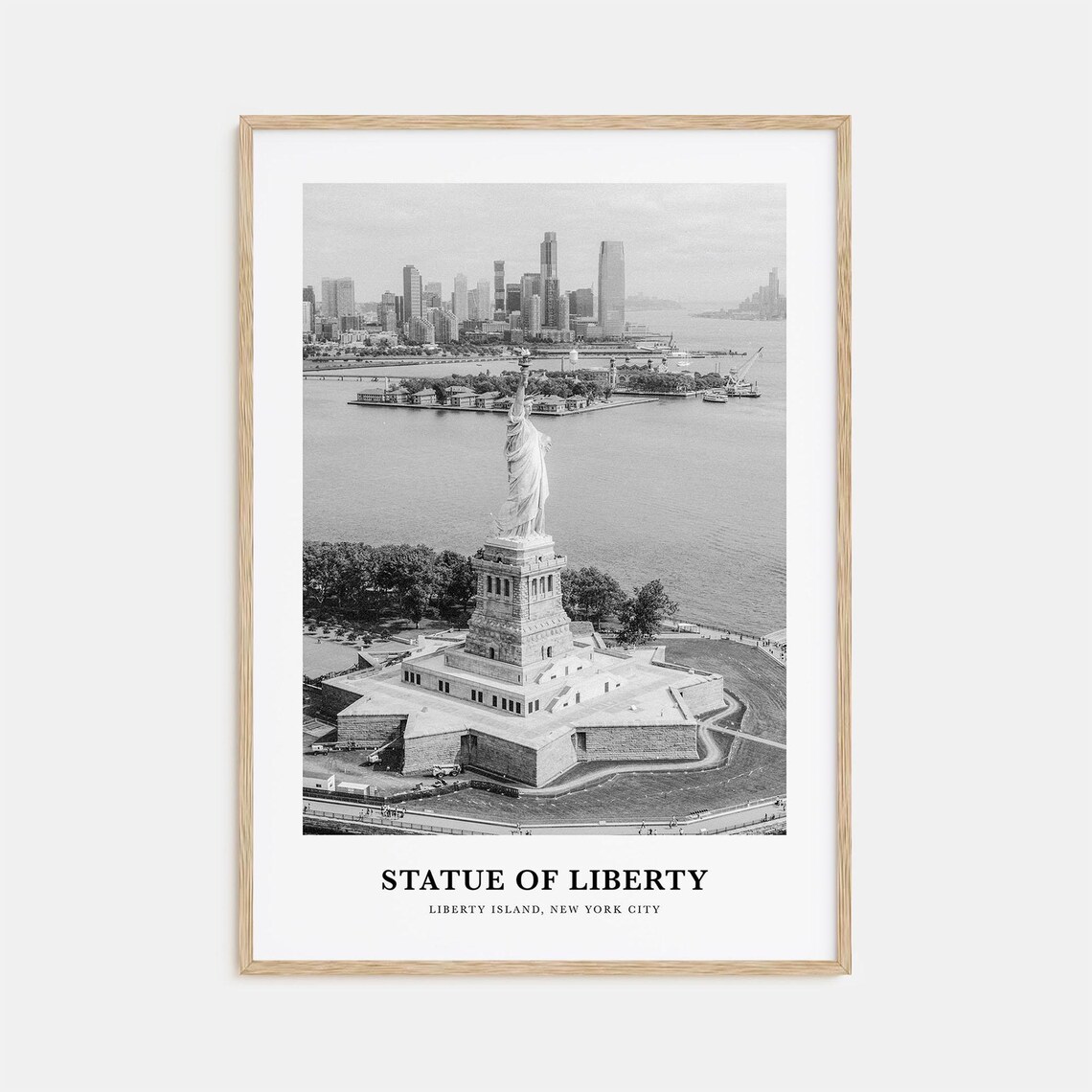 Statue Of Liberty New York Aerial Black White Landmark Photo Poster
