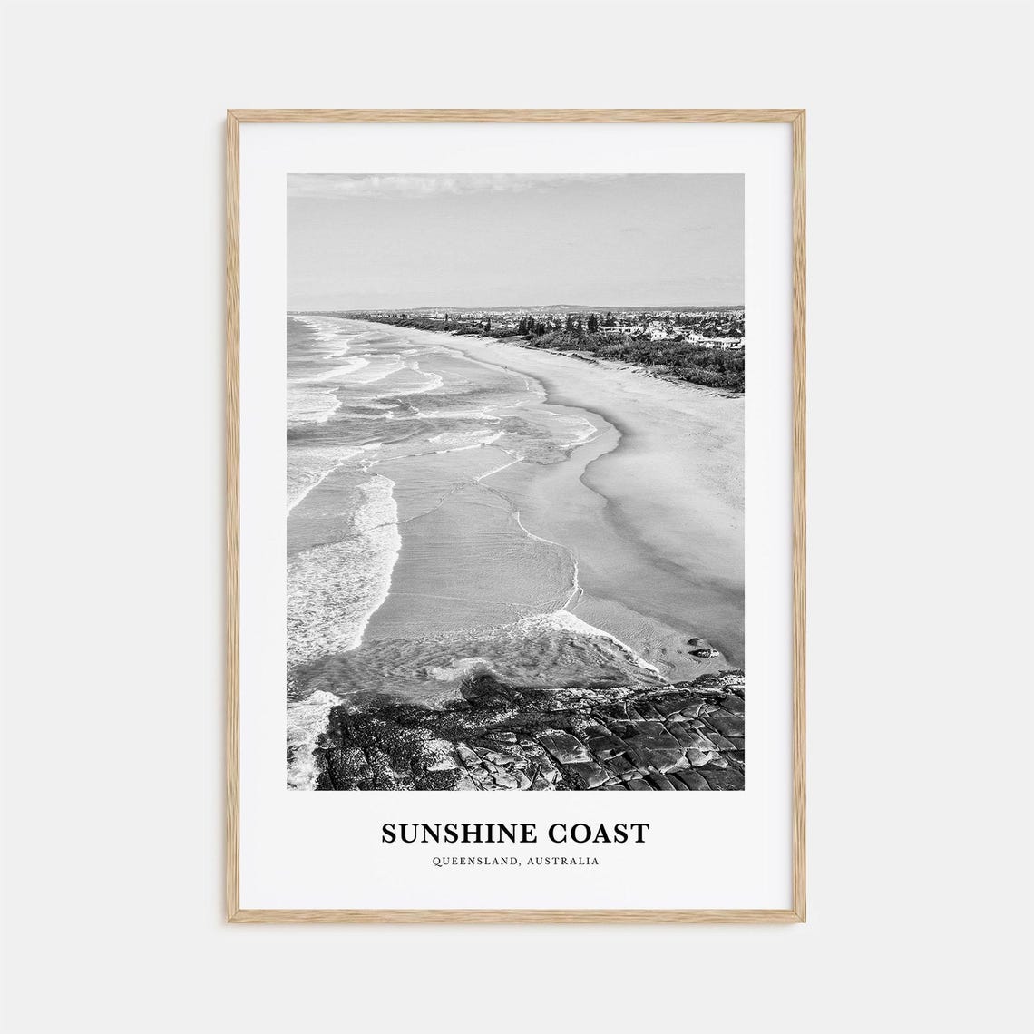 Sunshine Coast Queensland Beach Aerial Black White Photo Poster