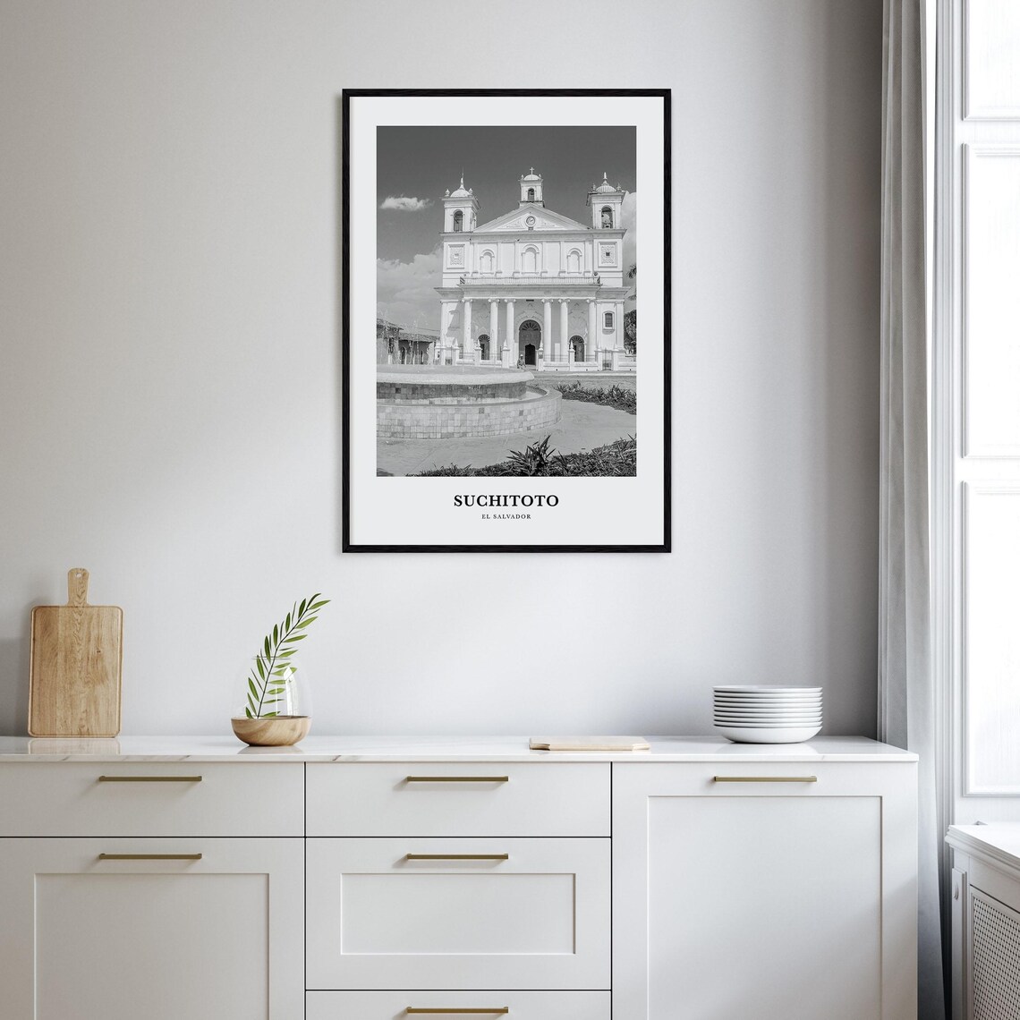 Suchitoto El Salvador Colonial Church Fountain Black White Poster - Image 2