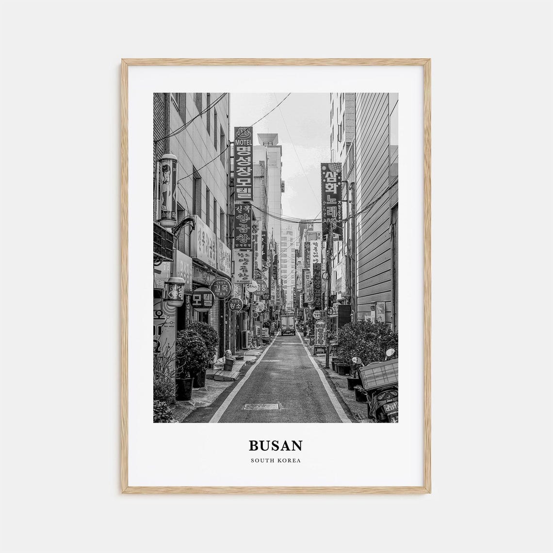 Busan Old Town Korean Signage Alley Black and White Photography Poster