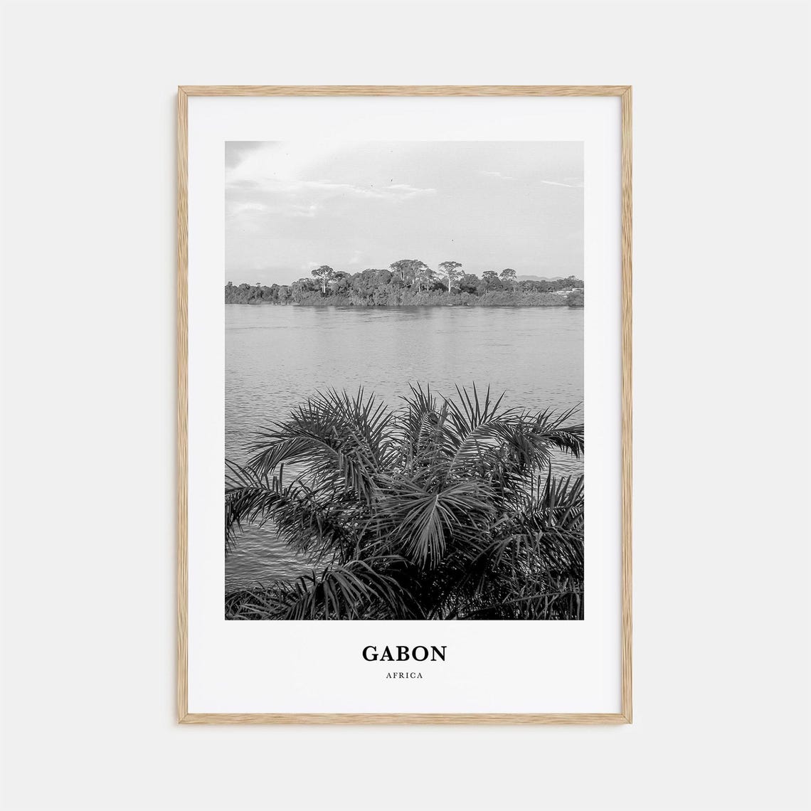 Gabon River Estuary with Palm Fronds Black and White Travel Poster