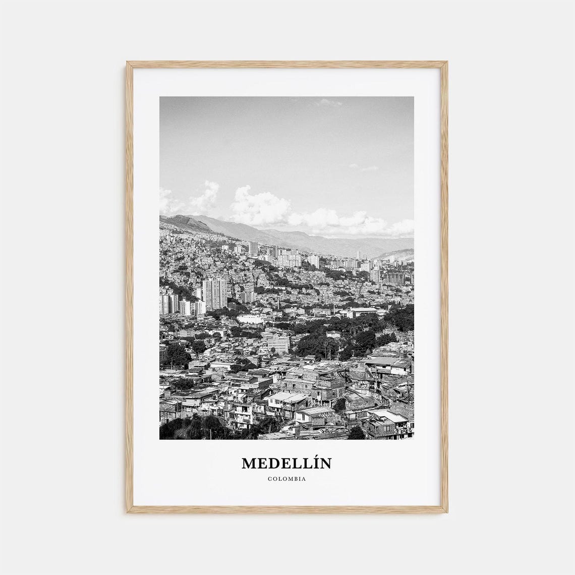 Medellin Colombia Hillside Cityscape Mountain View Black White Poster