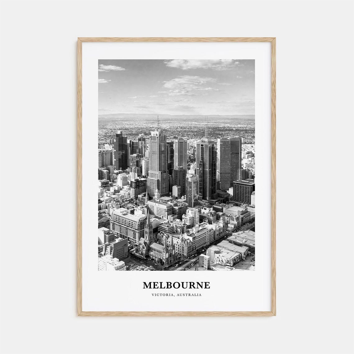Melbourne Australia Downtown Skyscraper Aerial View Black White Poster