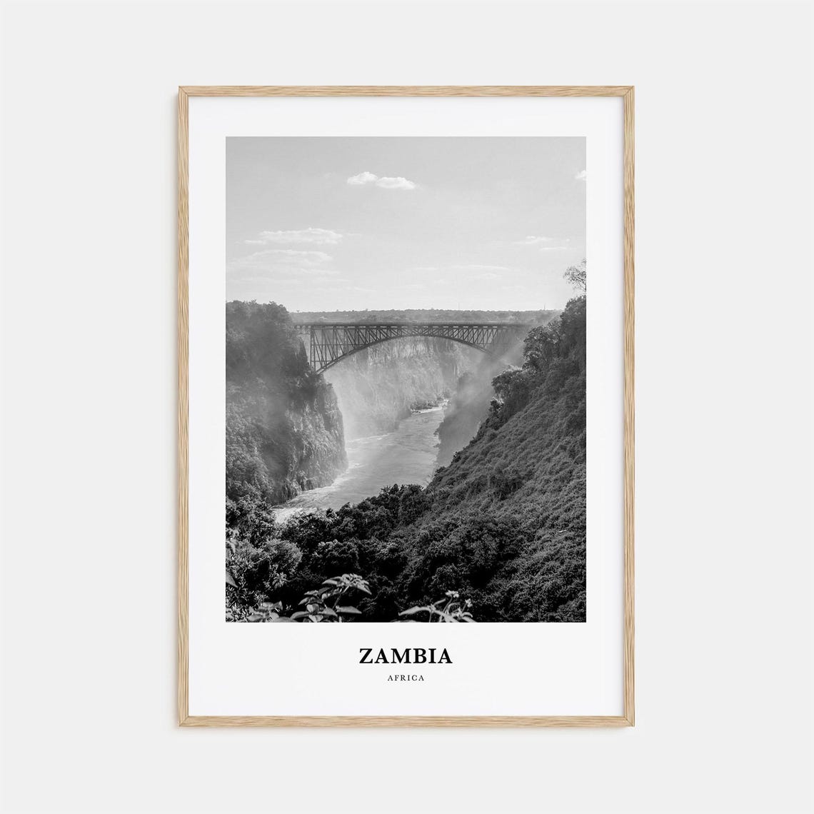 Zambia Victoria Falls Bridge Gorge Mist Black and White Poster
