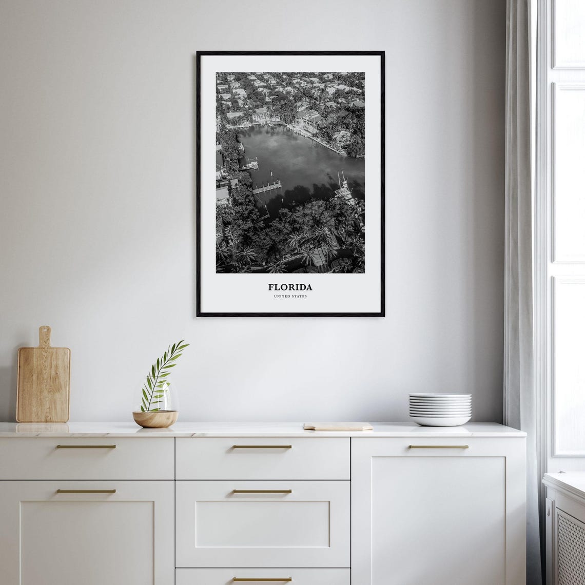 Florida Waterfront Homes Aerial Black and White Photo Poster - Image 2