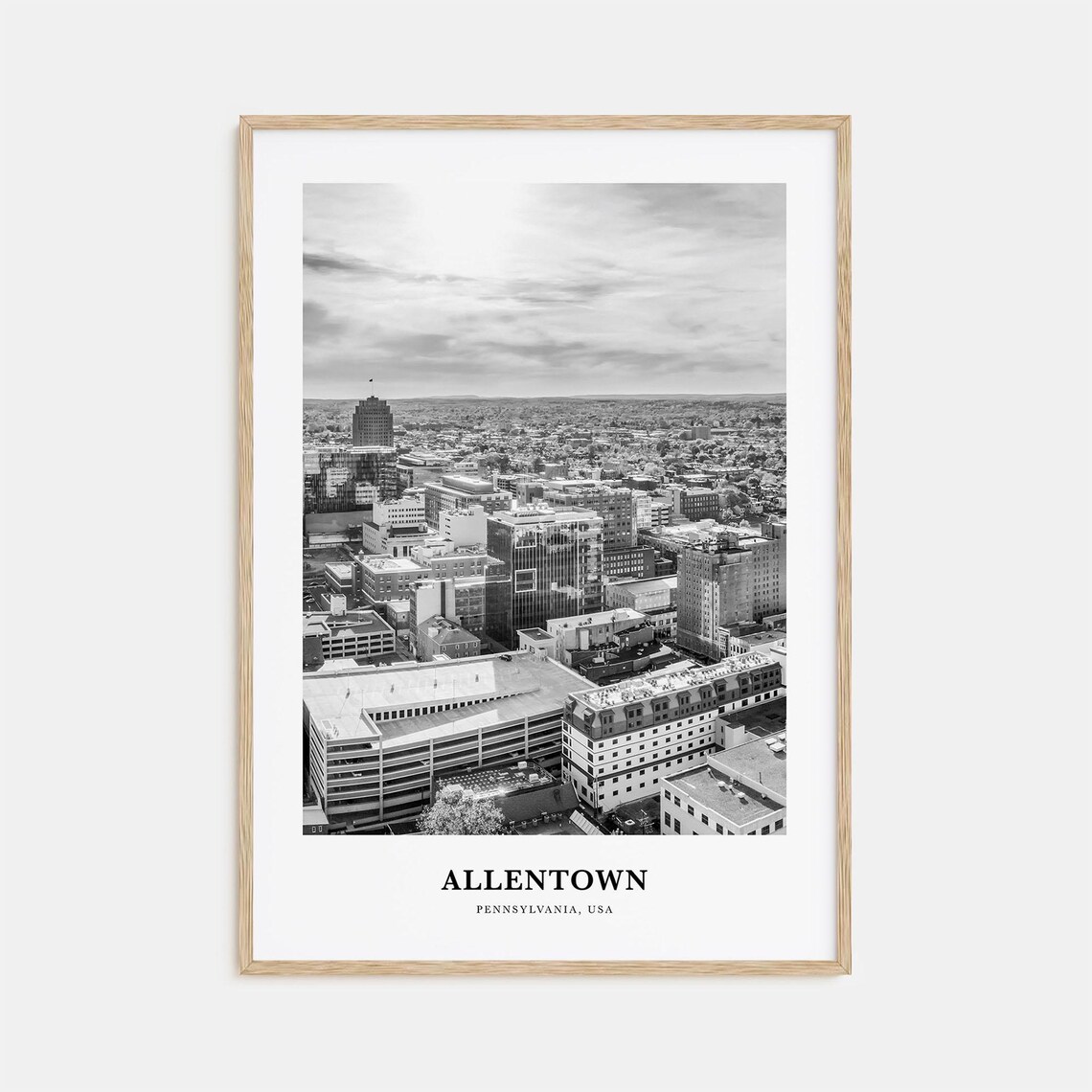 Allentown Pennsylvania Downtown Aerial Black and White Travel Poster