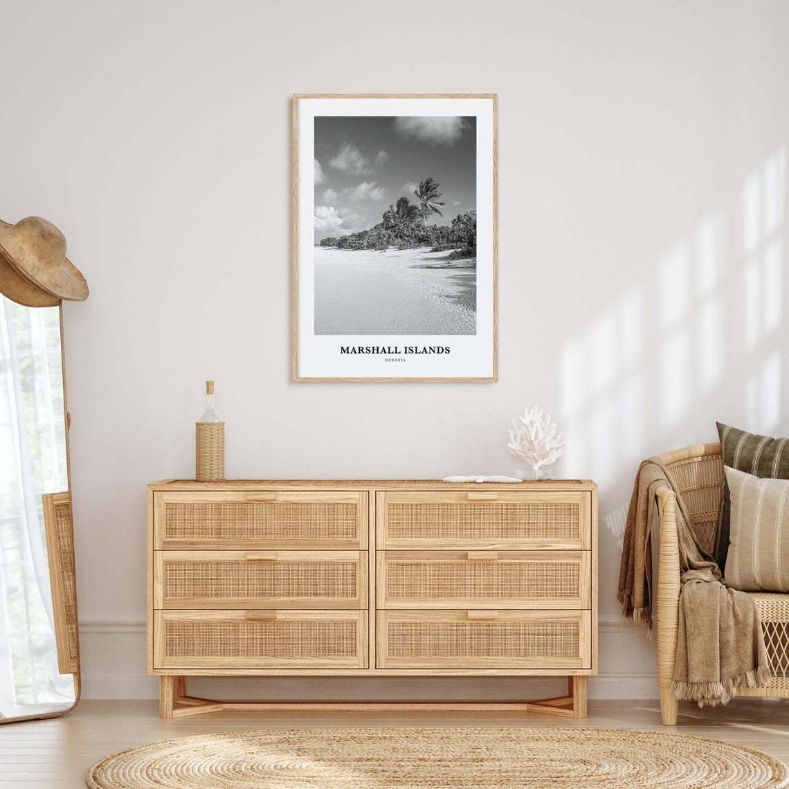 Marshall Islands Tropical Sandy Beach Black White Photo Poster - Image 3