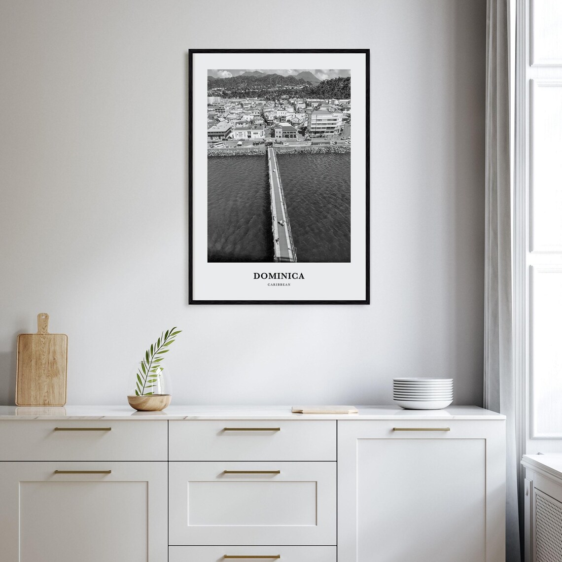 Dominica Caribbean Waterfront Aerial Black and White Travel Poster - Image 2